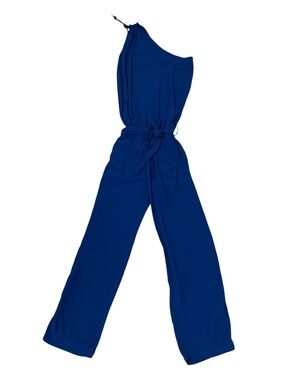 On Line Blue Jumpsuit One Shoulder Detail Tie Belt Size Medium